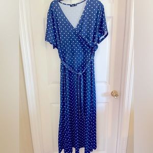 Lily 2x Maxi faux wrap dress; Blue with white polka dot